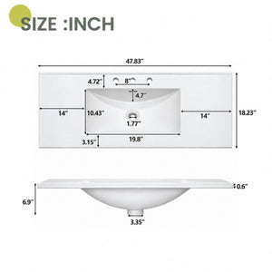 English Elm 47.83-Inch Sage Green Fluted Bathroom Vanity with SMC Sink and Soft-Close Storage N729P000052F