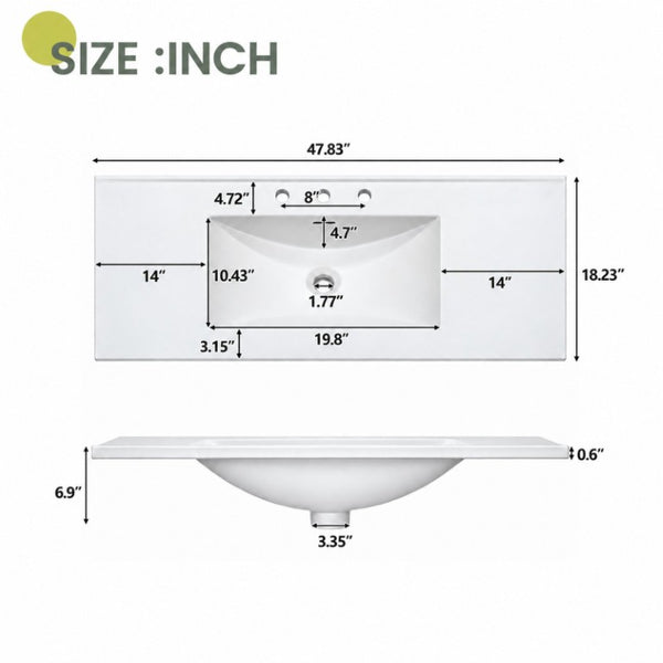 English Elm 47.83-Inch Sage Green Fluted Bathroom Vanity with SMC Sink and Soft-Close Storage N729P000052F