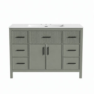 English Elm 47.83-Inch Sage Green Fluted Bathroom Vanity with SMC Sink and Soft-Close Storage N729P000052F