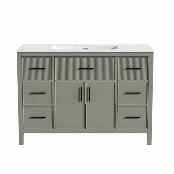 English Elm 47.83-Inch Sage Green Fluted Bathroom Vanity with SMC Sink and Soft-Close Storage N729P000052F