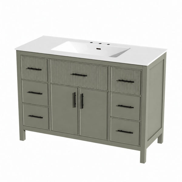 English Elm 47.83-Inch Sage Green Fluted Bathroom Vanity with SMC Sink and Soft-Close Storage N729P000052F