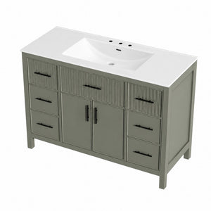 English Elm 47.83-Inch Sage Green Fluted Bathroom Vanity with SMC Sink and Soft-Close Storage N729P000052F