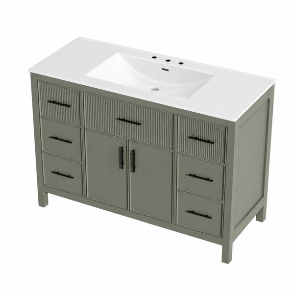 English Elm 47.83-Inch Sage Green Fluted Bathroom Vanity with SMC Sink and Soft-Close Storage N729P000052F