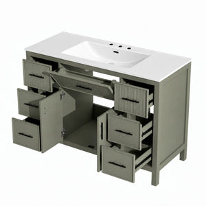 English Elm 47.83-Inch Sage Green Fluted Bathroom Vanity with SMC Sink and Soft-Close Storage N729P000052F