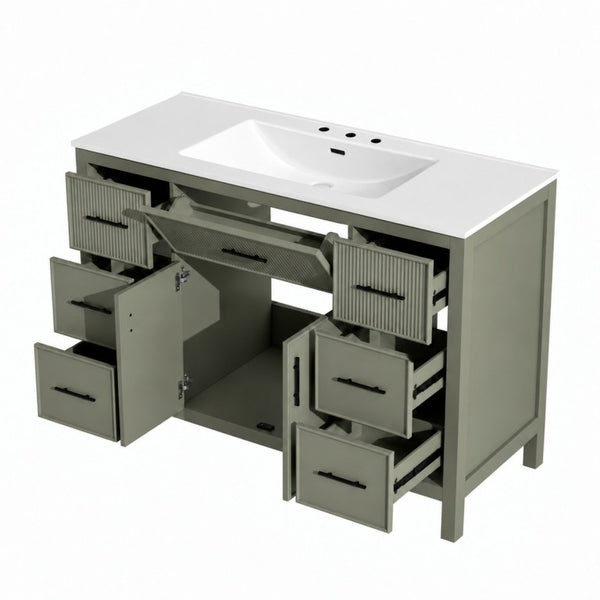 English Elm 47.83-Inch Sage Green Fluted Bathroom Vanity with SMC Sink and Soft-Close Storage N729P000052F