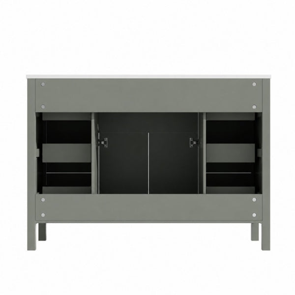 English Elm 47.83-Inch Sage Green Fluted Bathroom Vanity with SMC Sink and Soft-Close Storage N729P000052F