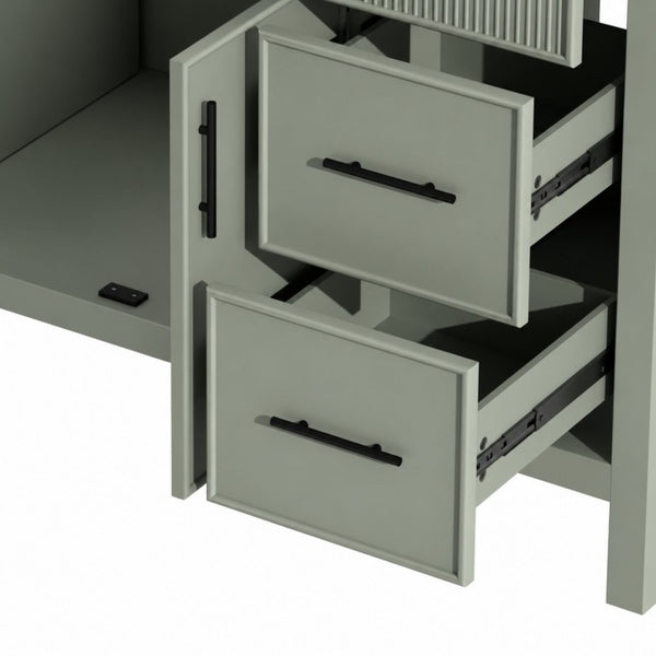 English Elm 47.83-Inch Sage Green Fluted Bathroom Vanity with SMC Sink and Soft-Close Storage N729P000052F
