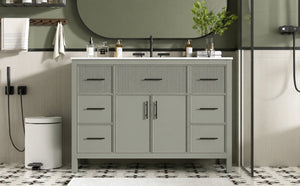 English Elm 47.83-Inch Sage Green Fluted Bathroom Vanity with SMC Sink and Soft-Close Storage N729P000052F