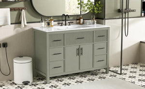 English Elm 47.83-Inch Sage Green Fluted Bathroom Vanity with SMC Sink and Soft-Close Storage N729P000052F