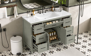 English Elm 47.83-Inch Sage Green Fluted Bathroom Vanity with SMC Sink and Soft-Close Storage N729P000052F