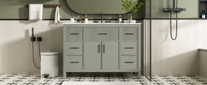 English Elm 47.83-Inch Sage Green Fluted Bathroom Vanity with SMC Sink and Soft-Close Storage N729P000052F