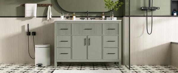 English Elm 47.83-Inch Sage Green Fluted Bathroom Vanity with SMC Sink and Soft-Close Storage N729P000052F