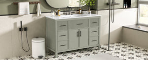 English Elm 47.83-Inch Sage Green Fluted Bathroom Vanity with SMC Sink and Soft-Close Storage N729P000052F