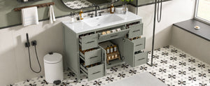 English Elm 47.83-Inch Sage Green Fluted Bathroom Vanity with SMC Sink and Soft-Close Storage N729P000052F