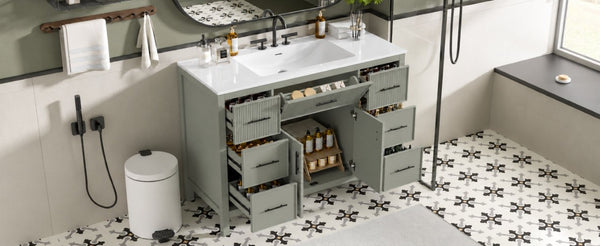 English Elm 47.83-Inch Sage Green Fluted Bathroom Vanity with SMC Sink and Soft-Close Storage N729P000052F