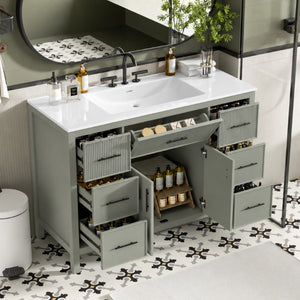 English Elm 47.83-Inch Sage Green Fluted Bathroom Vanity with SMC Sink and Soft-Close Storage N729P000052F