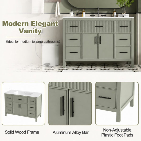 English Elm 47.83-Inch Sage Green Fluted Bathroom Vanity with SMC Sink and Soft-Close Storage N729P000052F
