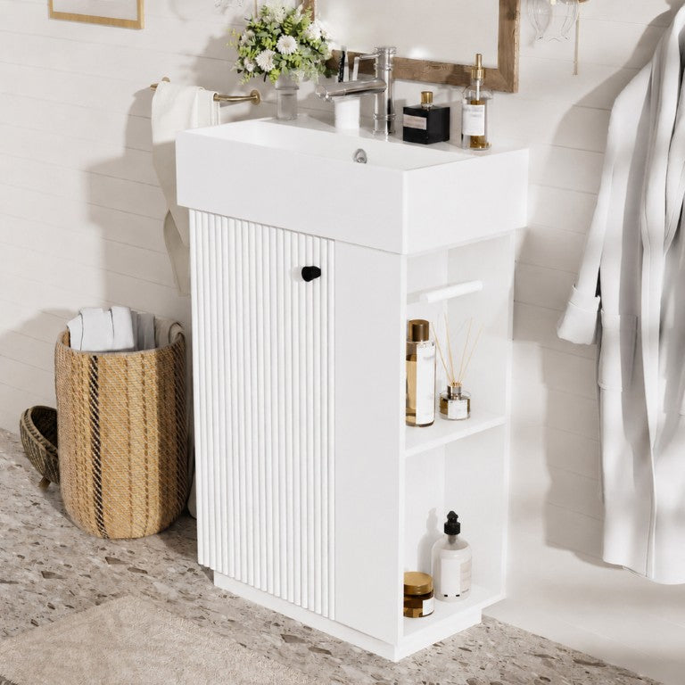 English Elm Vdieo]21.6 Freestanding Bathroom Vanity with Ceramic Sink Soft Close Door MDF Cabinet N729P285504K