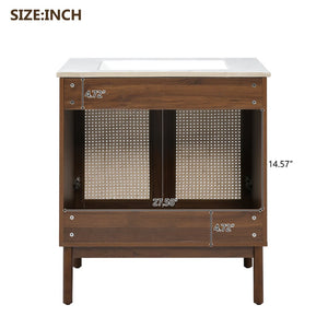 English Elm [video]30-inch Bathroom Vanity Bamboo Woven Doors Walnut Mdf Soft Close Gold Hardware N729P285517W