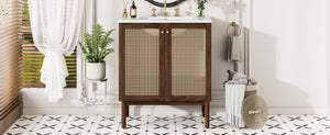 English Elm [video]30-inch Bathroom Vanity Bamboo Woven Doors Walnut Mdf Soft Close Gold Hardware N729P285517W