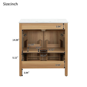 English Elm 30 Inch Acacia Wood Bathroom Vanity with Soft Close Doors Flip Drawer and Adjustable Shelf N729P338550N