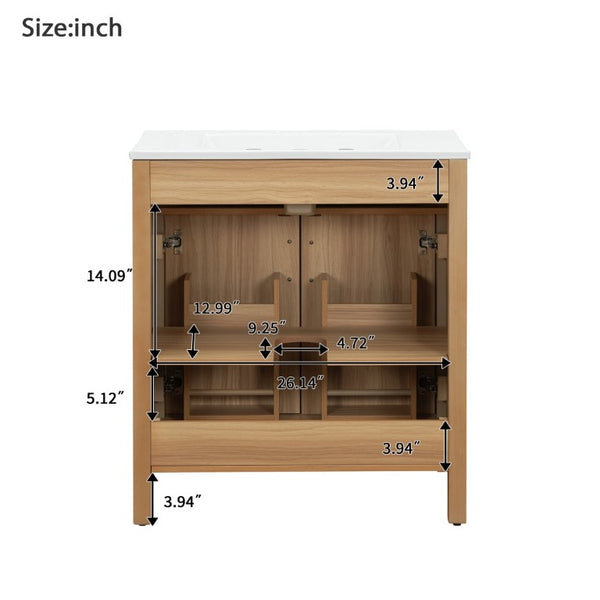 English Elm 30 Inch Acacia Wood Bathroom Vanity with Soft Close Doors Flip Drawer and Adjustable Shelf N729P338550N