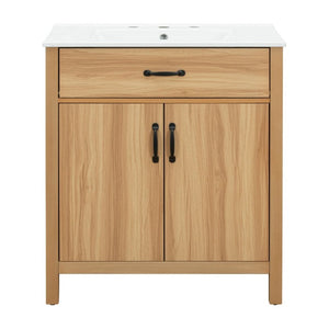 English Elm 30 Inch Acacia Wood Bathroom Vanity with Soft Close Doors Flip Drawer and Adjustable Shelf N729P338550N