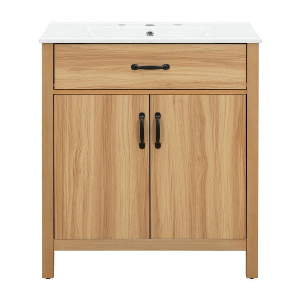 English Elm 30 Inch Acacia Wood Bathroom Vanity with Soft Close Doors Flip Drawer and Adjustable Shelf N729P338550N