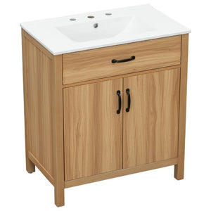 English Elm 30 Inch Acacia Wood Bathroom Vanity with Soft Close Doors Flip Drawer and Adjustable Shelf N729P338550N