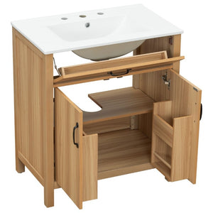 English Elm 30 Inch Acacia Wood Bathroom Vanity with Soft Close Doors Flip Drawer and Adjustable Shelf N729P338550N