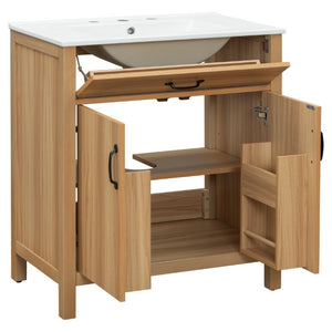 English Elm 30 Inch Acacia Wood Bathroom Vanity with Soft Close Doors Flip Drawer and Adjustable Shelf N729P338550N
