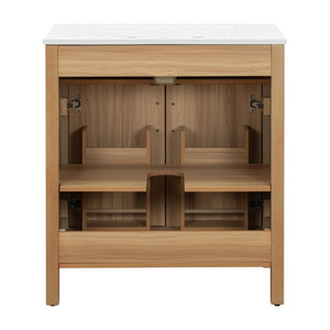 English Elm 30 Inch Acacia Wood Bathroom Vanity with Soft Close Doors Flip Drawer and Adjustable Shelf N729P338550N