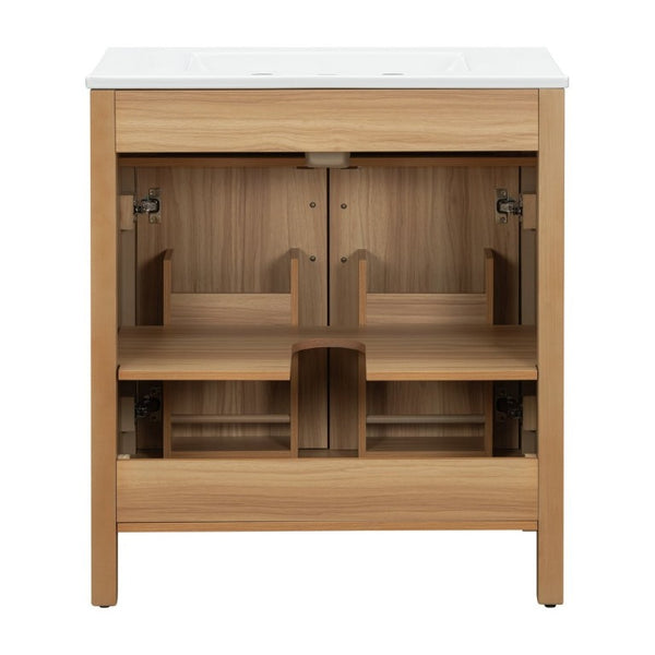English Elm 30 Inch Acacia Wood Bathroom Vanity with Soft Close Doors Flip Drawer and Adjustable Shelf N729P338550N