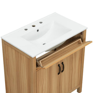 English Elm 30 Inch Acacia Wood Bathroom Vanity with Soft Close Doors Flip Drawer and Adjustable Shelf N729P338550N