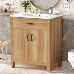 English Elm 30 Inch Acacia Wood Bathroom Vanity with Soft Close Doors Flip Drawer and Adjustable Shelf N729P338550N