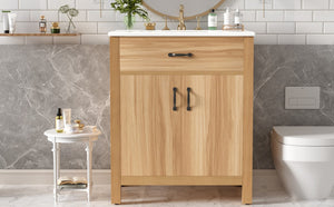 English Elm 30 Inch Acacia Wood Bathroom Vanity with Soft Close Doors Flip Drawer and Adjustable Shelf N729P338550N