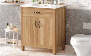 English Elm 30 Inch Acacia Wood Bathroom Vanity with Soft Close Doors Flip Drawer and Adjustable Shelf N729P338550N