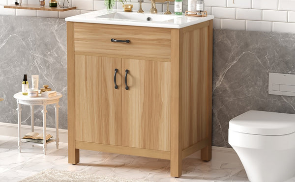 English Elm 30 Inch Acacia Wood Bathroom Vanity with Soft Close Doors Flip Drawer and Adjustable Shelf N729P338550N