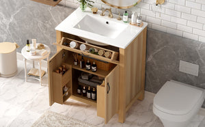 English Elm 30 Inch Acacia Wood Bathroom Vanity with Soft Close Doors Flip Drawer and Adjustable Shelf N729P338550N