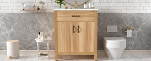 English Elm 30 Inch Acacia Wood Bathroom Vanity with Soft Close Doors Flip Drawer and Adjustable Shelf N729P338550N