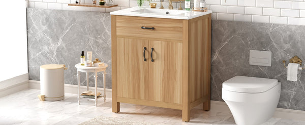 English Elm 30 Inch Acacia Wood Bathroom Vanity with Soft Close Doors Flip Drawer and Adjustable Shelf N729P338550N