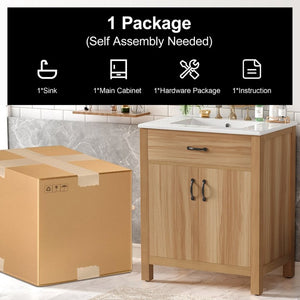 English Elm 30 Inch Acacia Wood Bathroom Vanity with Soft Close Doors Flip Drawer and Adjustable Shelf N729P338550N