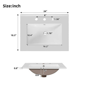 English Elm 24 Inch Freestanding Bathroom Vanity Solid Wood Frame Ceramic Sink Soft Close Storage N729P338553N