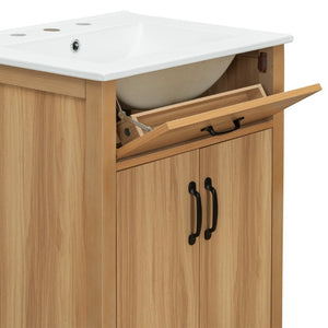 English Elm 24 Inch Freestanding Bathroom Vanity Solid Wood Frame Ceramic Sink Soft Close Storage N729P338553N