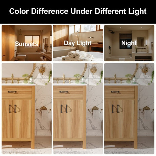 English Elm 24 Inch Freestanding Bathroom Vanity Solid Wood Frame Ceramic Sink Soft Close Storage N729P338553N
