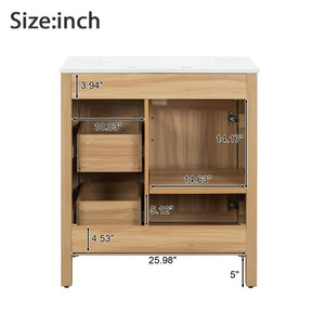 English Elm 30 Inch Acacia Wood Bathroom Vanity with Ceramic Sink Soft Close Drawers Modern Style N729P338555N