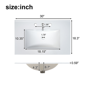 English Elm 30 Inch Acacia Wood Bathroom Vanity with Ceramic Sink Soft Close Drawers Modern Style N729P338555N