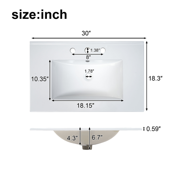 English Elm 30 Inch Acacia Wood Bathroom Vanity with Ceramic Sink Soft Close Drawers Modern Style N729P338555N