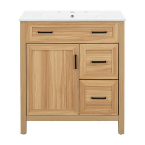 English Elm 30 Inch Acacia Wood Bathroom Vanity with Ceramic Sink Soft Close Drawers Modern Style N729P338555N