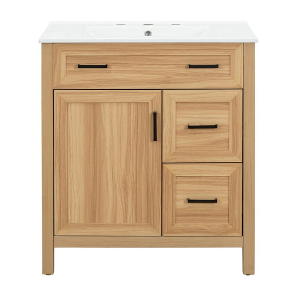 English Elm 30 Inch Acacia Wood Bathroom Vanity with Ceramic Sink Soft Close Drawers Modern Style N729P338555N